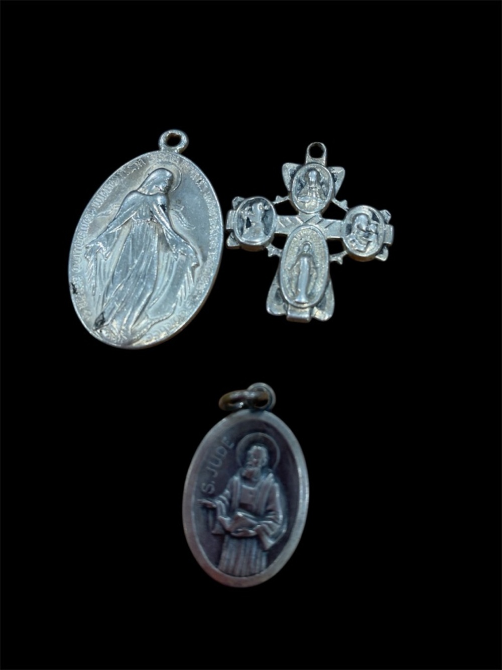 Sterling Silver Religious Medal Pendant Set of three - stamped